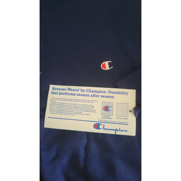 Vtg 80s Champion Reverse Weave Kangaroo Pocket Crewneck Small Navy Made in USA - Picture 6 of 13